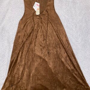 Brown Sleeveless Suede Dress